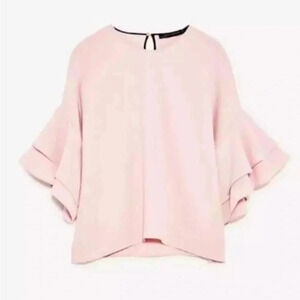 Zara Woman | Blush Ruffle Sleeve Blouse - Size XS